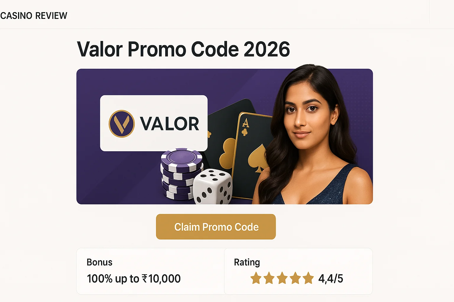 Valor Casino Welcome Bonus for Indian Players